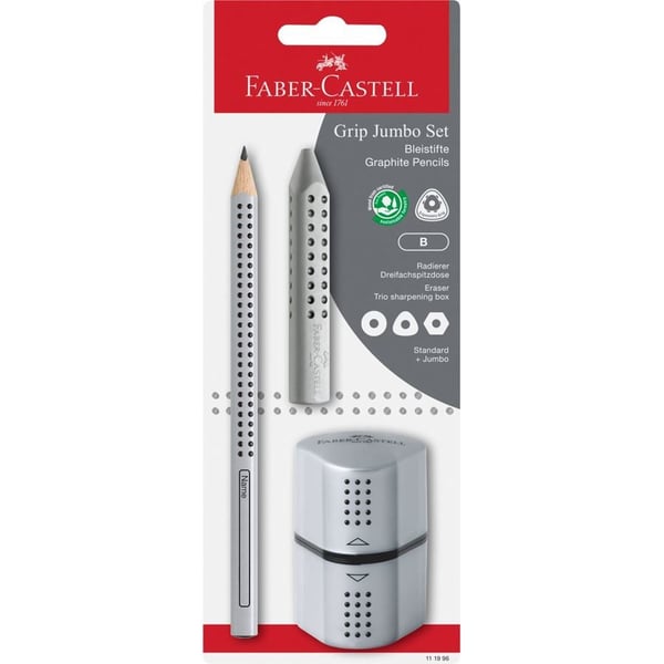 Blyant Faber-Castell Jumbo Grip Trio - inkl. blyantsspidser og viskelæder