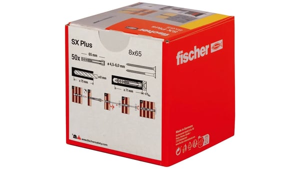 Fischer 568108, Expansionsankare, Autoklaverad lättbetong, Tegel, Betong, Gipsskiva, Murverk, Nylon, Grå, Tyskland, 8 mm