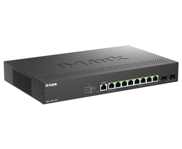 D-Link DMS-1250-10SP - Switch - L2+ - smart - 8 x 10/100/1000/2.5G (PoE+) + 2 x 10 Gigabit SFP+ - stasjonær - PoE+ (240 W)