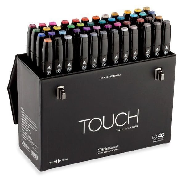 Touch Twin Marker 48stk i gaveæske, rund + kantet spids - Perfekt til Cozy Coloring