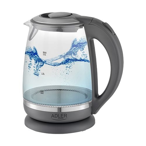 Adler AD 1286, 2 l, 2200 W, Grå, Transparent, Glas, Vattennivå indikator