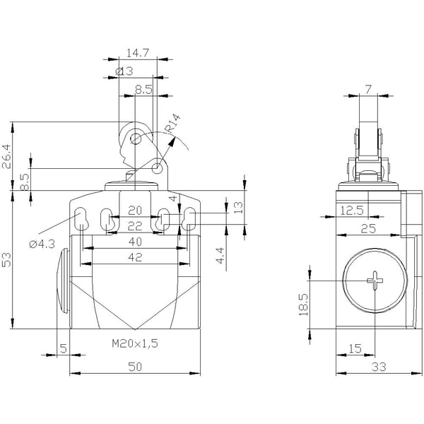 Siemens 3SE52420BE10 3SE5242-0BE10 Pysäytyskytkin 6 A Rullavarsi, metallitanko, muovirulla IP66, IP67 1 kpl 1 kpl