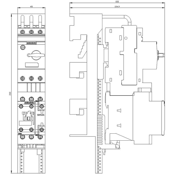 Siemens 3RA2120-1GD24-0AP0 3RA21201GD240AP0 Forbrugsafgrening Motorydelse ved 400 V 2,2 kW 690 V Nominel strøm 4,9 A