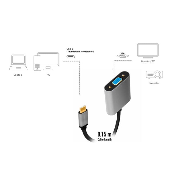 LogiLink CUA0104, 0,15 m, USB Type-C, VGA (D-Sub), Hankjønn, Hunkjønn, Rett