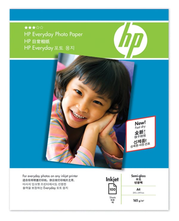 HP Everyday Semi-gloss Photo Paper - Halvblank - A4 (210 x 297 mm) - 175 g/m² - 100 ark fotopapper - för Officejet Pro K550, K850; Photosmart 335, ...