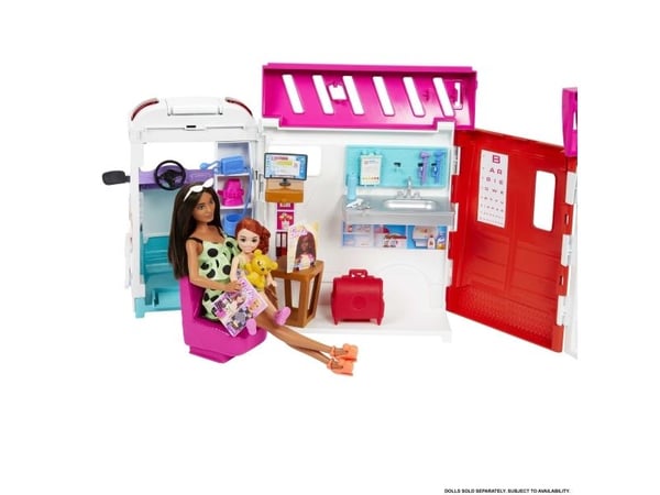 Barbie Career Care Clinic -leikkiauto, 20+ lisävarustetta
