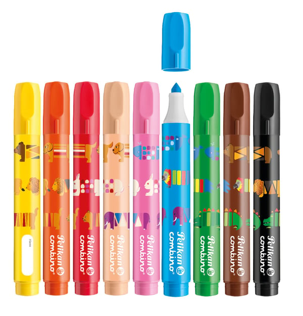 Pelikan Combino Super 411, 9 farger, Flerfarget, Rund, Gutt/Jente, 9 stykker, Hengende boks