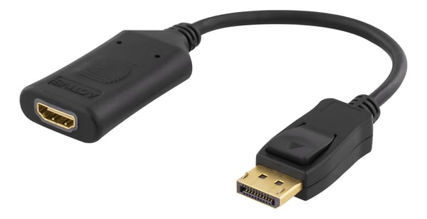 DELTACO DP-HDMI32 - Adapterkabel - DisplayPort hann til HDMI hunn - 10 cm - svart - aktiv, 4K-støtte