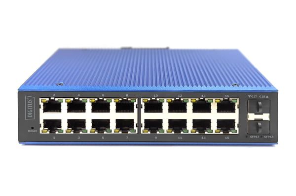 DIGITUS - Switch - industriell - Styrt - 16 x 10/100/1000 (8 PoE) + 2 x SFP - DIN-skinnemonterbar - PoE (280 W)