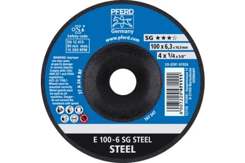 PFERD 62210626, Kutteskive, Stål, 10 cm, Alle merker, Flatt senter, 1,6 cm