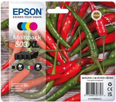 Epson 503XL Multipack - 4 pakkausta - XL - musta, keltainen, syaani, magenta - alkuperäinen - läpipainopakkaus, jossa on RF-äänihälytys - värikaset...