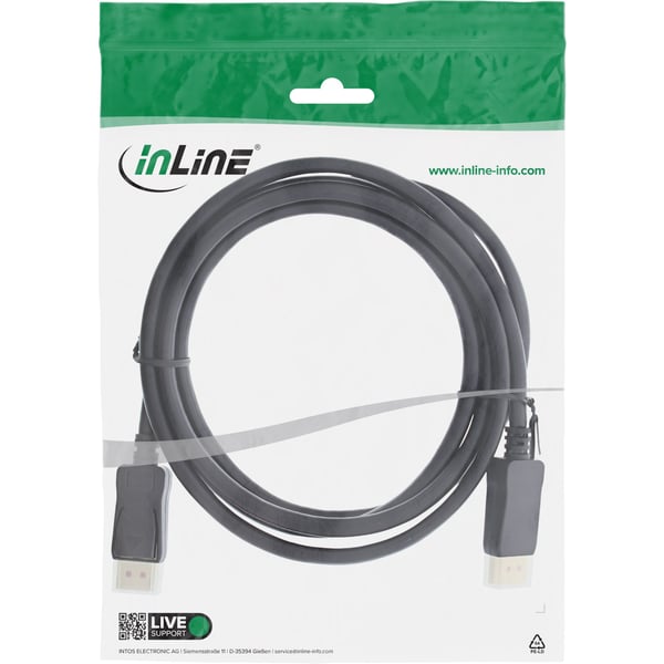InLine 17211P, 1,5 m, DisplayPort, DisplayPort, Hankoppling, Hankoppling, 7680 x 4320 pixlar