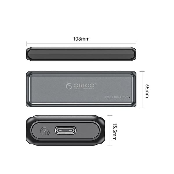 Orico diskhölje M.2 NVMe USB-C 3.2 10Gbps, grå