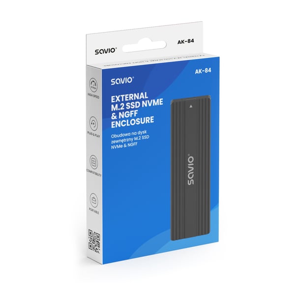Savio AK-84, SSD-kaappi, M.2, M.2, 10 Gbit/s, Hot-swap, lajittelu