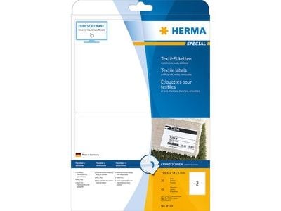 HERMA Special Name/textile - Acetatsilke - fjernbart selv-adhesiv - hvit - 199.6 x 143.5 mm 40 etikett(er) (20 ark x 2) merkelapper