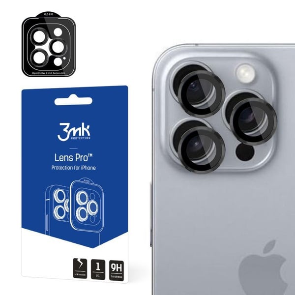 3MK Lens Protection Pro, Apple, iPhone 16 Pro Max, iPhone 16 Pro, Naarmuuntumisenkestävä, Musta, Läpinäkyvä, 1 kpl