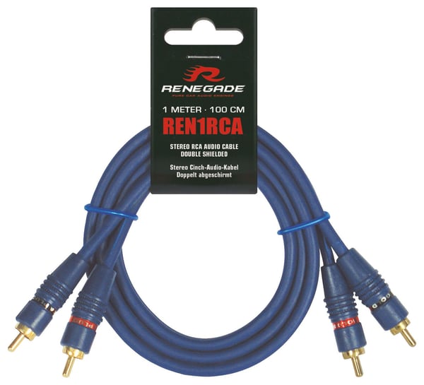 Renegade REN1RCA, 2 x RCA, Hanstik, 2 x RCA, Hanstik, 1 m, Blå
