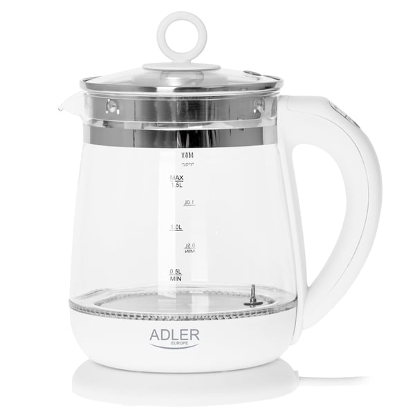 Adler AD 1299, 1,5 L, 1850 W, Hvit, Glass, Justerbar termostat, Vannmåler