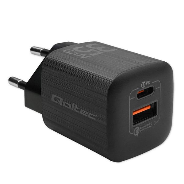 Qoltec GaN ULTRA - Strømadapter - 5-20V, 2.25-3A - AC 220-240 V - 35 watt - svart