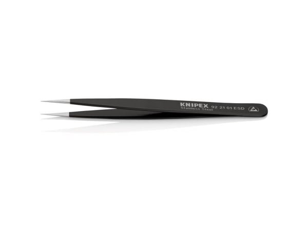 Knipex 92 21 01 ESD, Rustfritt stål, Sort, Spiss, Rett, 17 g, 11 mm