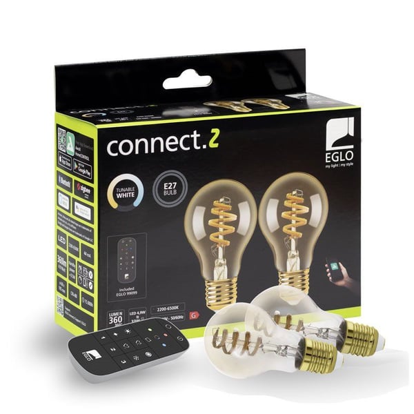 EGLO CONNECT-Z E27 Smartpærer med glødetråd – 2-pakning med fjernkontroll