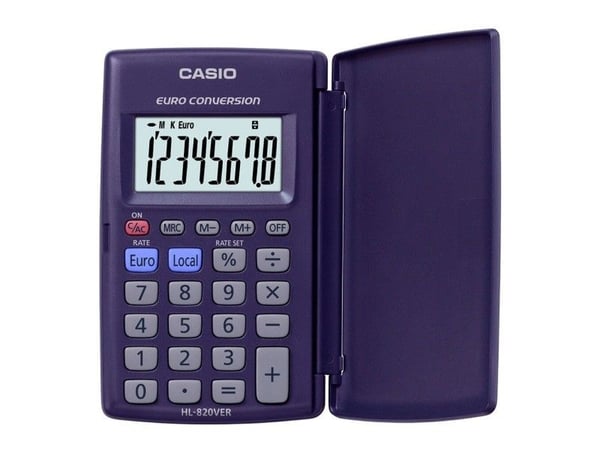 Casio HL-820VER, Tasku, Perus, 8 lukua, 2 linjat, Akku, Sininen