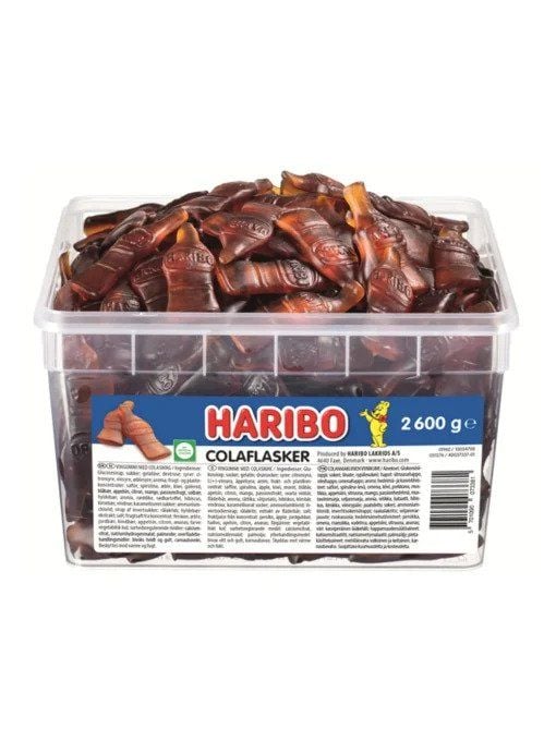 Haribo Cola Flasker 2,6 kg i plastbøtte