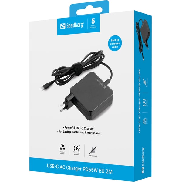 Sandberg - Strømadapter - 2m - 65 watt - 3.25 A - PD (USB-C) - Europa