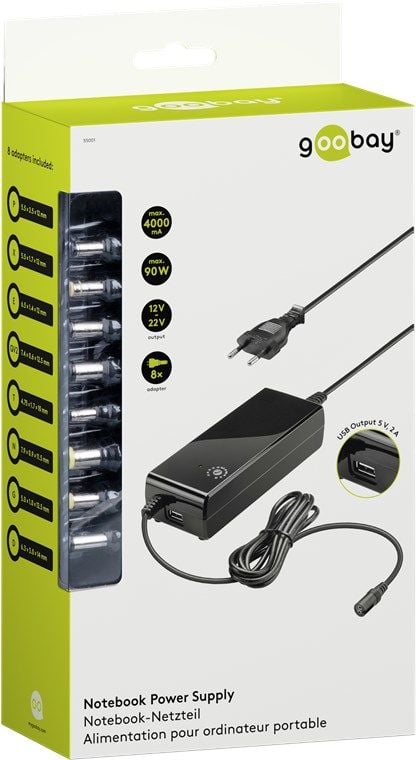 Goobay 55001, Laptop, Innendørs, 100 - 240 V, 60 Hz, 90 W, 12, 14, 15, 16, 18, 18.5, 19, 19.5, 20, 21, 22 V