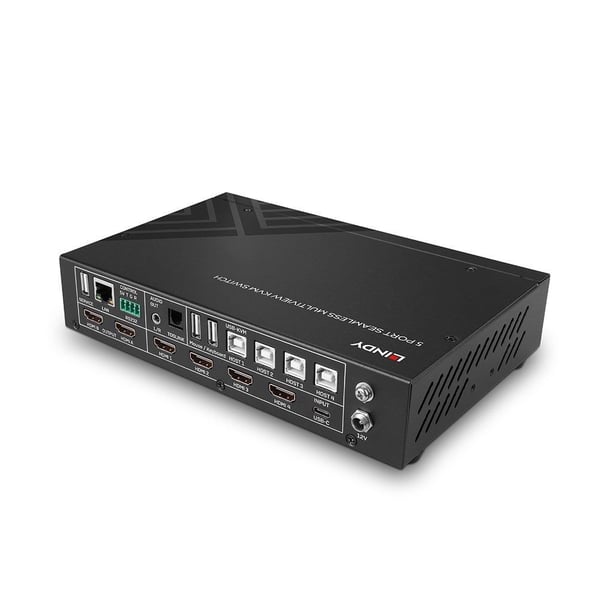 Lindy 32330 5-porttinen KVM-kytkin 4K60 Multiview, 4x HDMI + USB-C