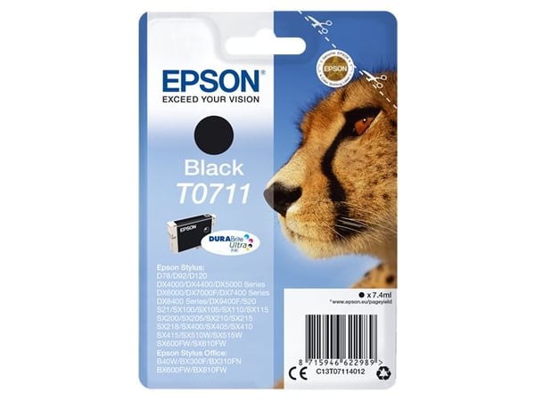 Epson T0711 - 7 ml - svart - original - bläckpatron - för Stylus DX9400, SX115, SX210, SX215, SX218, SX415, SX515, SX610; Stylus Office BX310, BX610