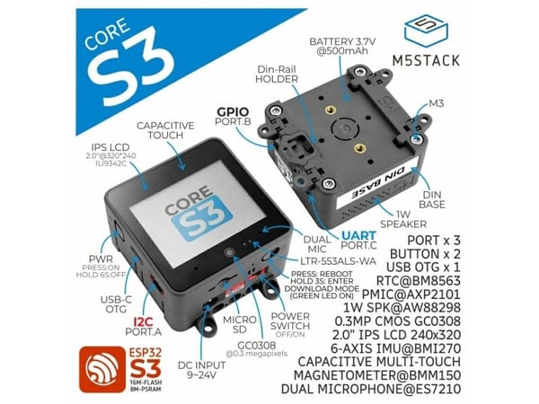 M5Stack K128, Mikro-ohjain, M5, M5Stack, Musta, Valkoinen, LCD, 5,08 cm (2")