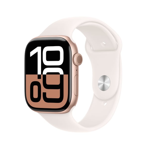 Apple Watch Series 10 (GPS + Cellular) - 46 mm - rosegull aluminium - smartklokke med sportsbånd - fluorelastomer - lett rouge - båndbredde: M/L - ...
