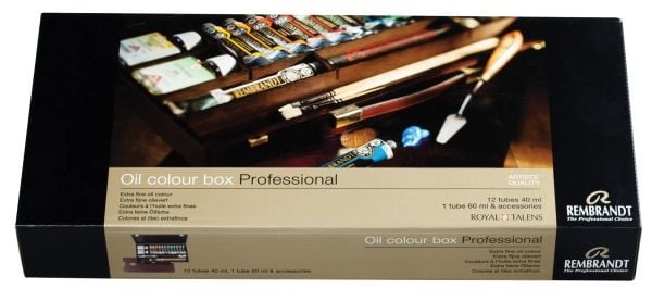 Rembrandt oljefärg trälåda Professional | 12 x + 1 x 60 ml + tillbehör