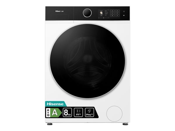 Hisense WF5I8043BWF, Edestä täytettävä, 8 kg, B, 72 dB, 1400 RPM, A