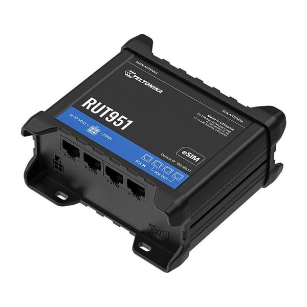 Teltonika RUT951 - Trådløs ruter - WWAN 3-portssvitsj 2,4 GHz - 3G, 4G - DIN-skinnemonterbar, overflatemonterbar, veggmonterbar