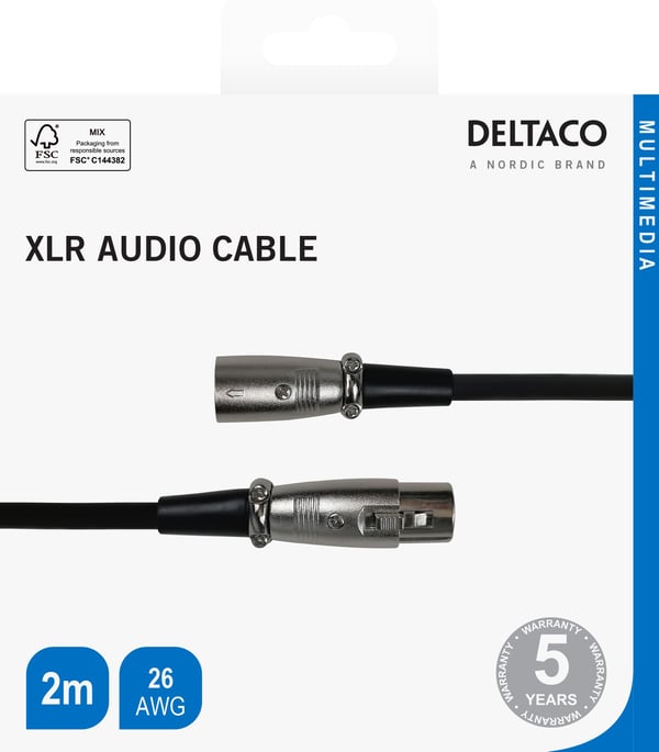 DELTACO - Lydforlengelseskabel - XLR3 hunn til XLR3 hann - 2 m - svart