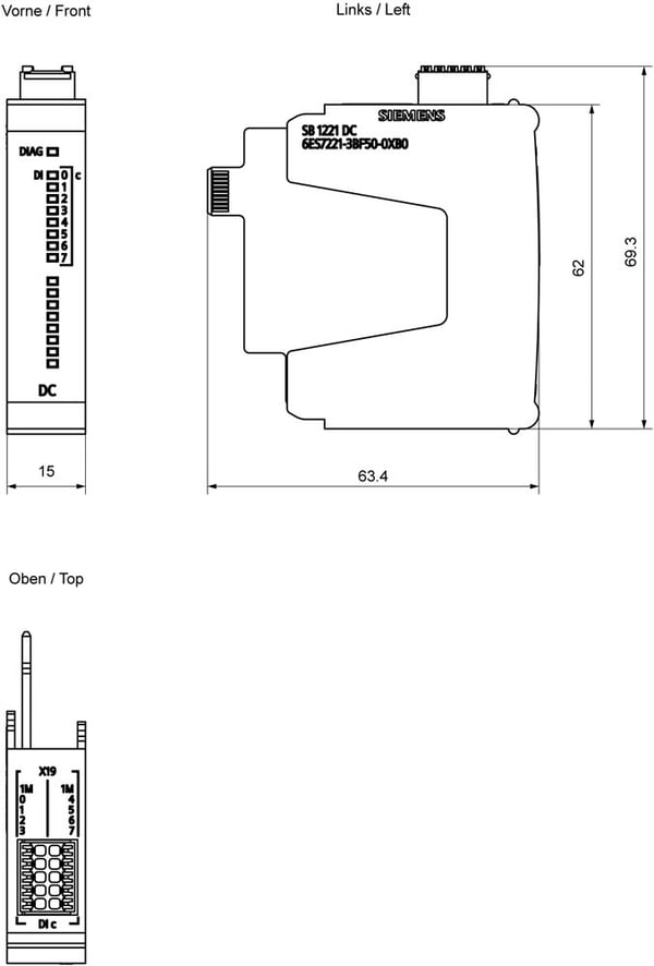 Siemens 6ES7221-3BF50-0XB0, CE, RoHS, REACH, 62 mm, 34 mm, 82 mm, 79 mm, 48 g
