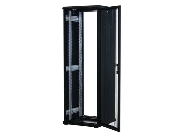 Rockstable RS19-6637PP, Frittstående hylle, 37U, 800 kg, Nøkkellås, Rack skinner, Justerbare bein