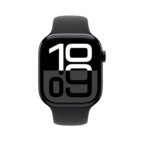 Apple Watch Series 10 (GPS + Cellular) - 46 mm - jet black aluminium - smart klocka med sportband - fluoroelastomer - svart - bandstorlek: S/M - 64...