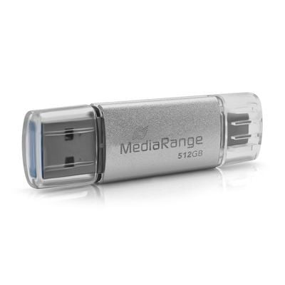 MediaRange MR940-1, 512 GB, USB Type-A / USB Type-C, 3.2 Gen 1 (3.1 Gen 1), 400 MB/s, Med lokk, Sølv