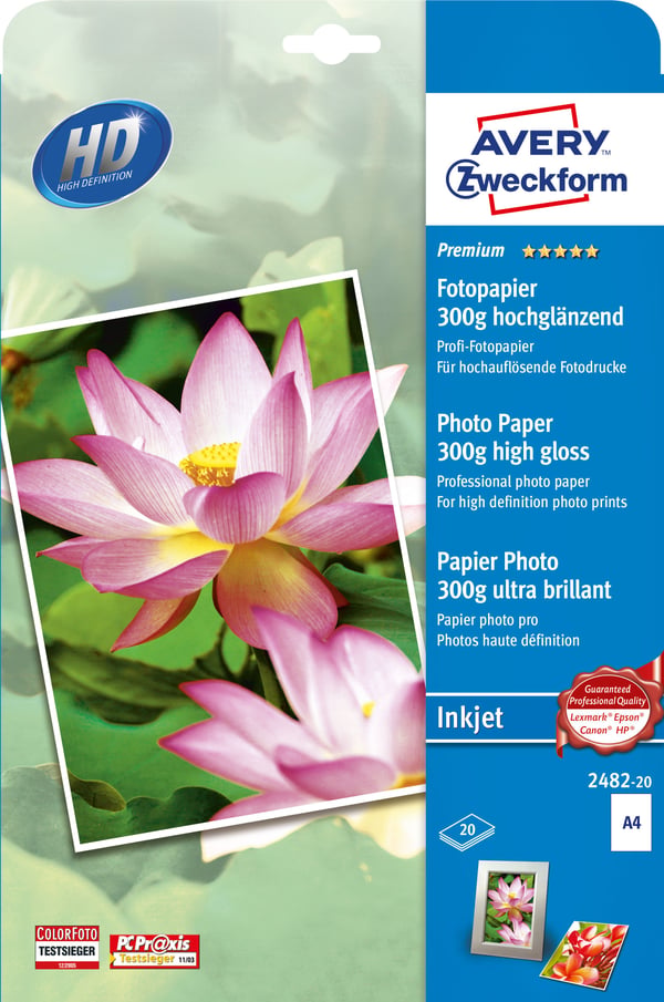 Fotopapper Avery Premium Inkjet glansigt - vitt - A4 (210 x 297 mm) - 300 g/m² - 15 ark
