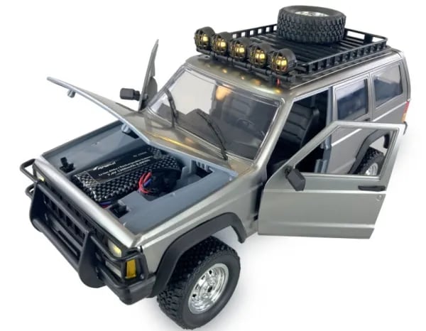 Amewi JC-X12 Scale Silver Brushed 1:12 RC-malliauto sähköinen maastoauto neliveto (4WD) RtR 2.4 GHz Sis. akku ja laturi (22634)