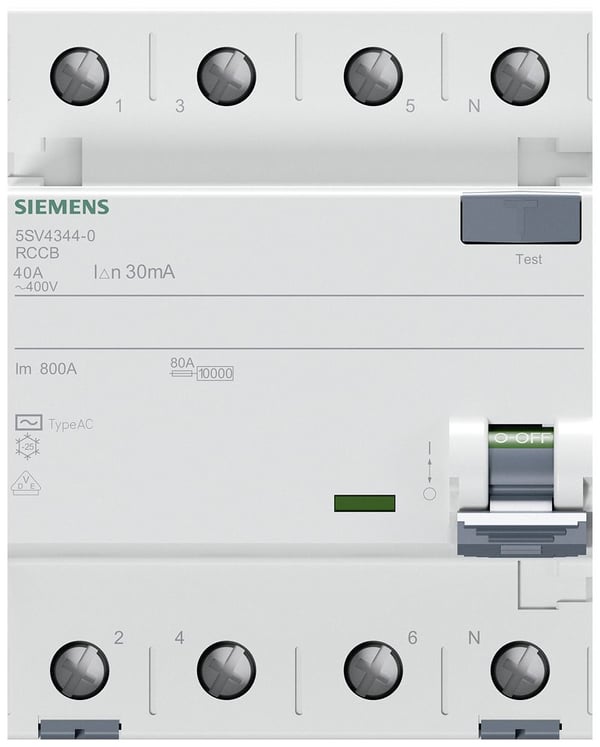 Siemensin maadoituskatkaisija 4P 40 A 0,03 A, tyyppi AC (5SV4344-0)