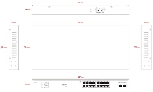 Ernitec - Switch - Intelligent - ikke-styrt - 16 x 10/100/1000 (PoE) + 2 x Gigabit SFP - stasjonær, rackmonterbar - PoE