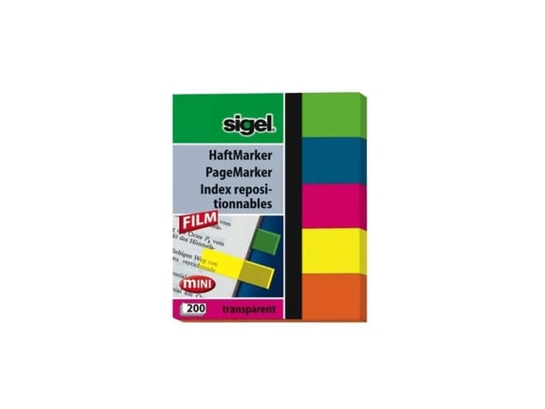 Sigel PageMarker - Sidmarkerare - 12 x 50 mm - 200 ark - genomskinligt grön, genomskinligt rosa, genomskinligt blå, genomskinligt gul, genomskinlig...