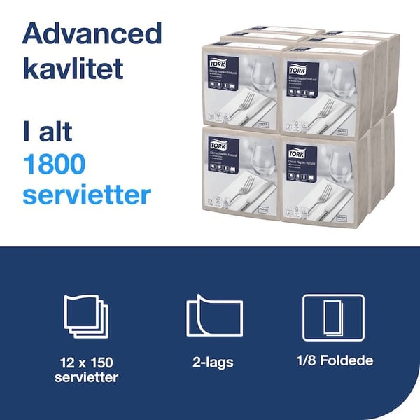Tork Advanced Dinner - lautasliina - koko 39 x 39 cm - kertakäyttöinen - luonnonvärinen - (12 pakkausta x 150 kpl laatikossa)