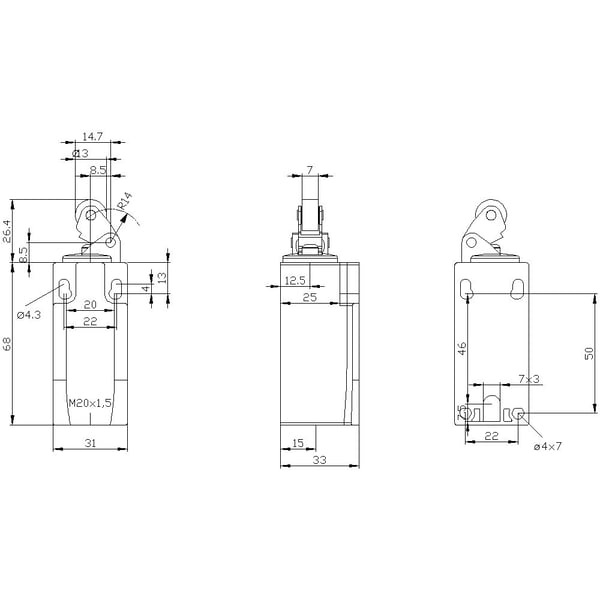 Siemens 3SE52120BE10 3SE5212-0BE10 Asentokytkin 6 A Rullavipu, metallivipu, muovirulla IP66, IP67 1 kpl, metalli, IP66, IP67, 45 mm, 42 mm, 97 mm, ...
