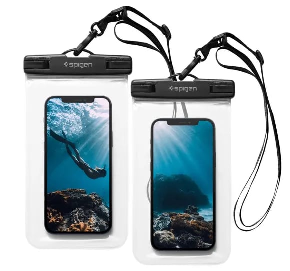 Spigen Aqua Shield - Beskyttende vanntett eske for mobiltelefon - termoplast-polyuretan (TPU), premium PVC - krystallklar - 6.9" (en pakke 2)