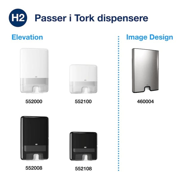 Tork Premium H2 M-Fold 2-lags komprimerte jomfrufiberhåndklær, hvite - (12 pakker x 170 stk.)